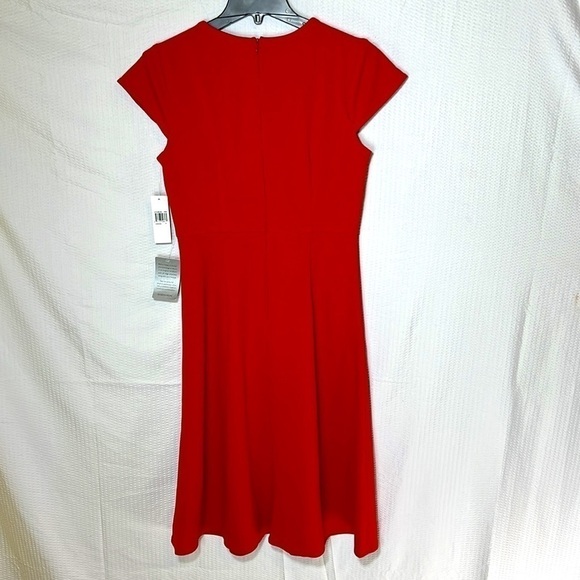 NORDSTROM Donna Morgan Twist Waist Cap Sleeve Red Midi Dress -Sz 6 - Picture 5 of 13
